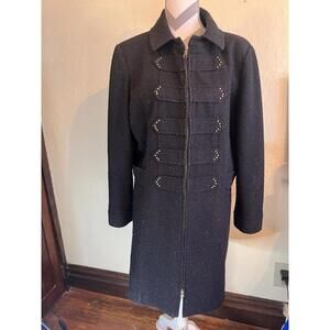 Sharon Young Women Wool Blend Coat Black Military Style Mid-length Size Vintage